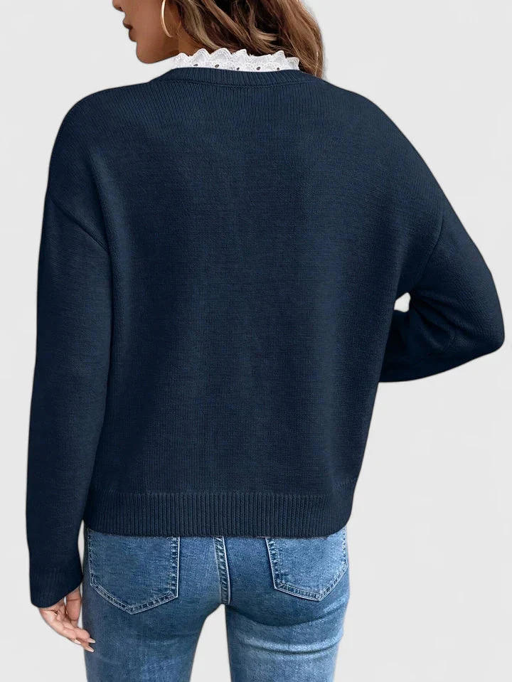 Pull en maille à col en V pour femme – Chandail décontracté à manches longues - Image 2