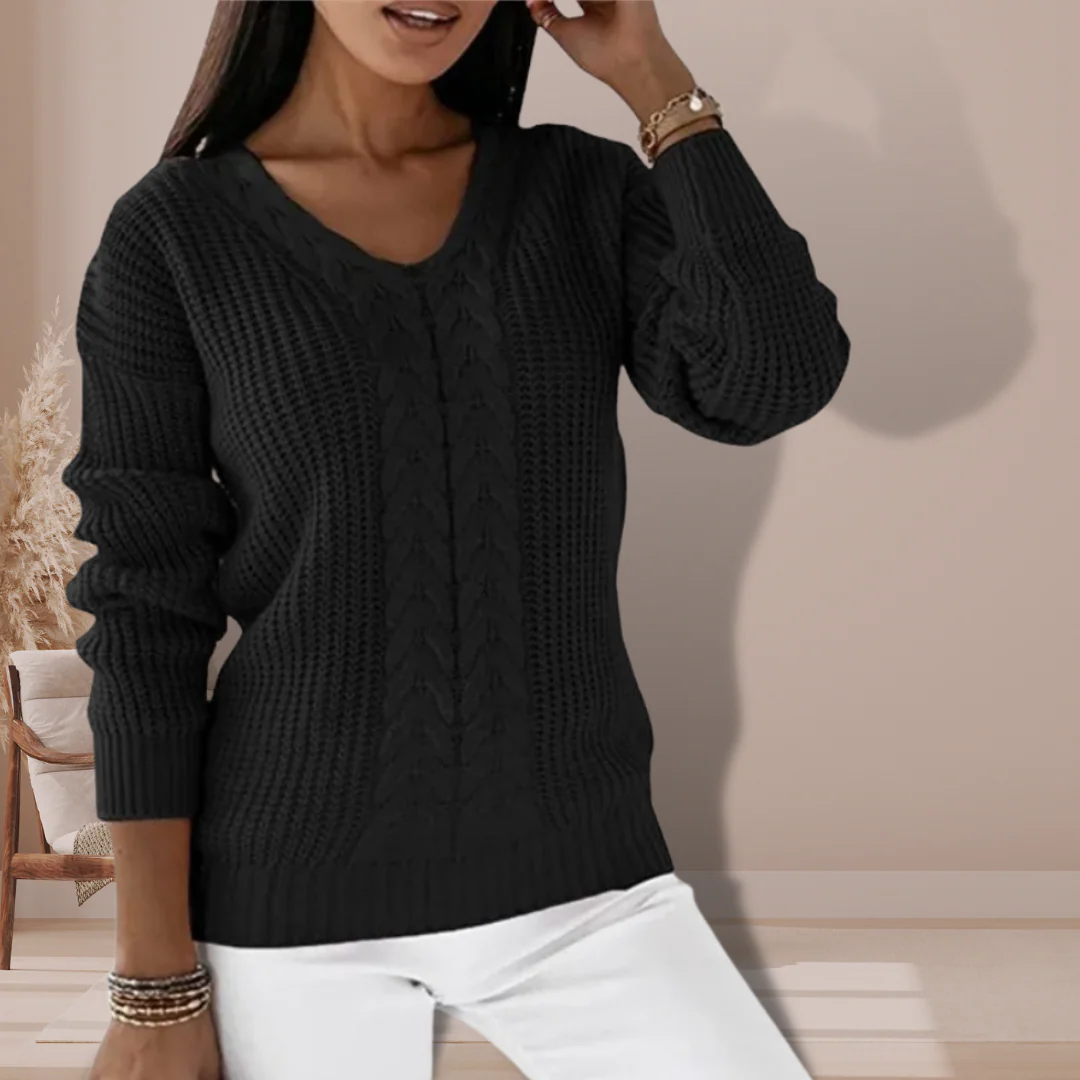 Pull Femme à Col V en Tricot Torsadé – Pull Décontracté d’Hiver - Image 5