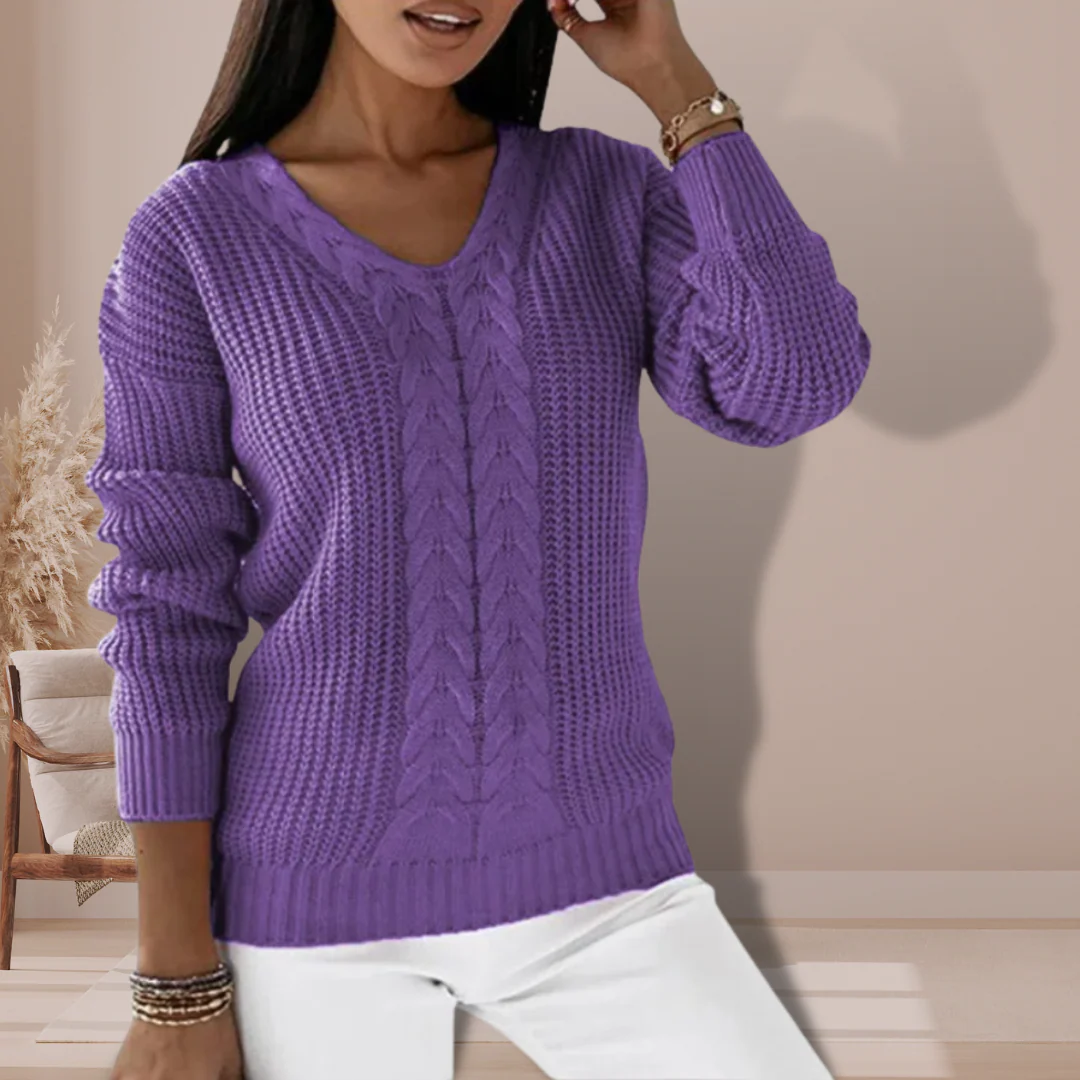 Pull Femme à Col V en Tricot Torsadé – Pull Décontracté d’Hiver - Image 6