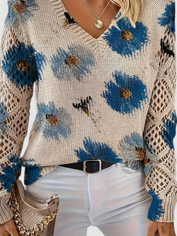 Pull Femme à Col V Tricoté à Fleurs – Pull Moderne Élégant - Image 6