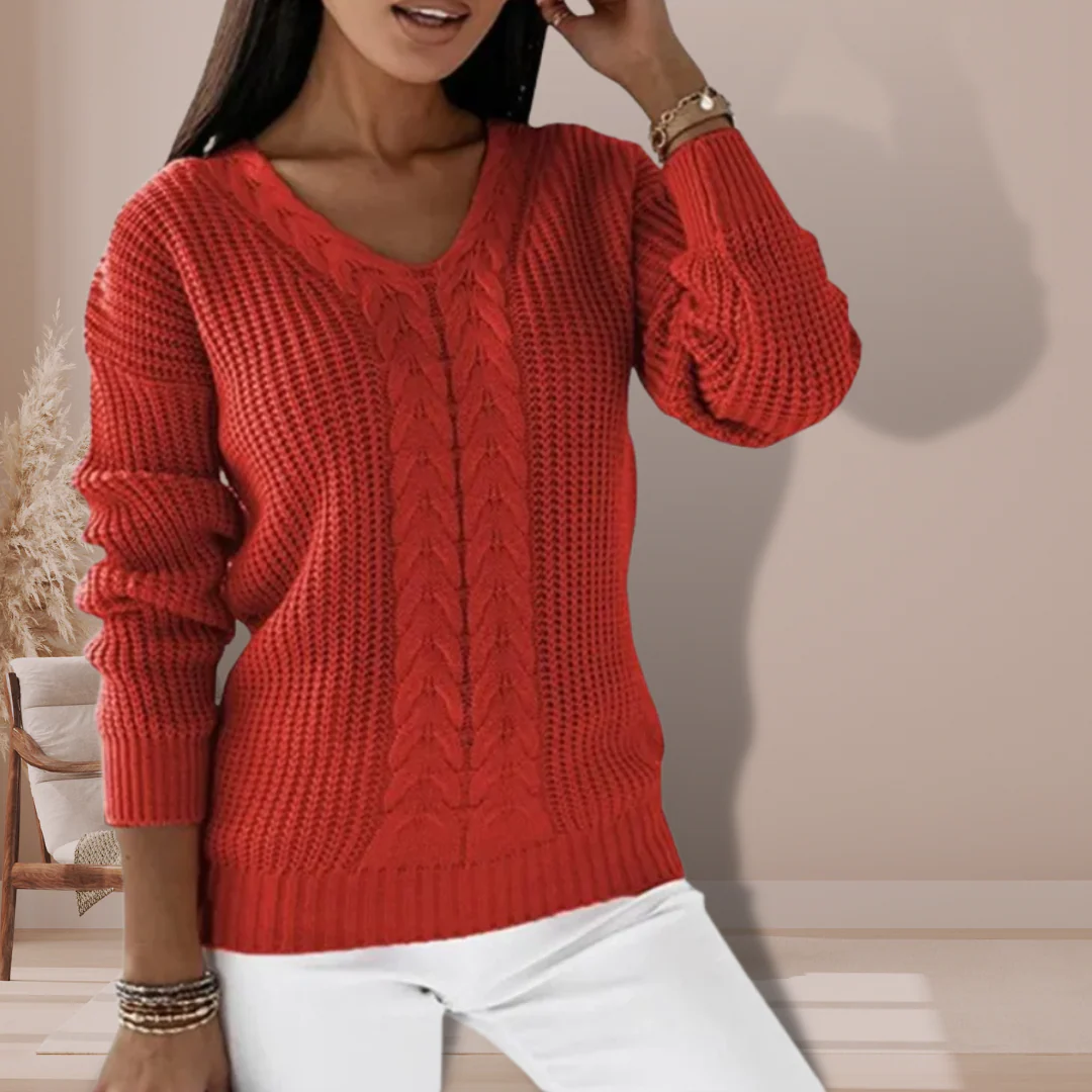 Pull Femme Col V Manches Longues En Maille Douce Élégant - Image 4