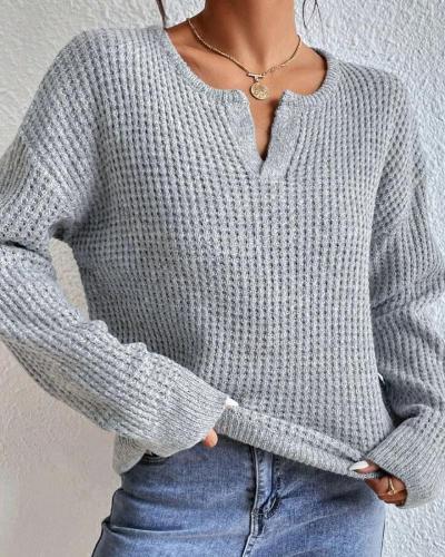 Pull Femme Élégant à Col V en Tissu Gaufré – Manches Longues - Image 4