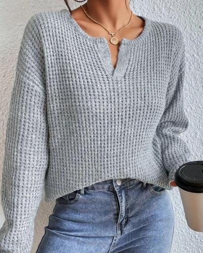 Pull Femme Élégant à Col V en Tissu Gaufré – Manches Longues - Image 5