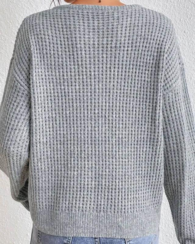 Pull Femme Élégant à Col V en Tissu Gaufré – Manches Longues - Image 6