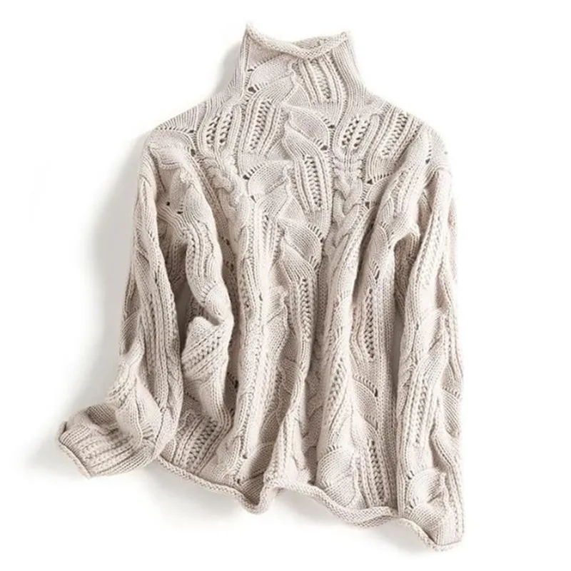Pull Femme en Maille Torsadée à Col Montant – Pull à Manches Longues - Image 6