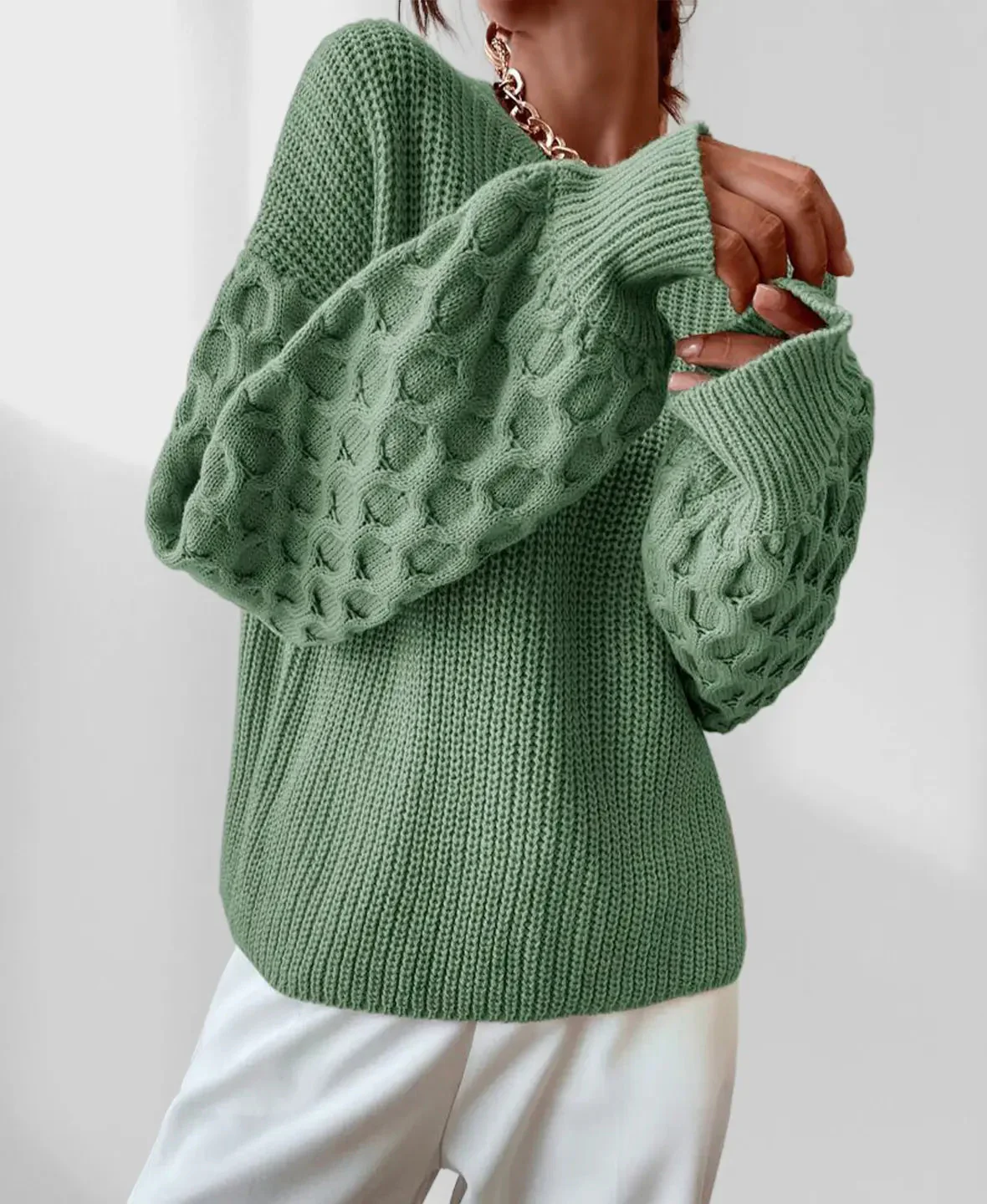Pull Hiver Douillet à Manches Ballon pour Femme – Tricot Chaud - Image 13