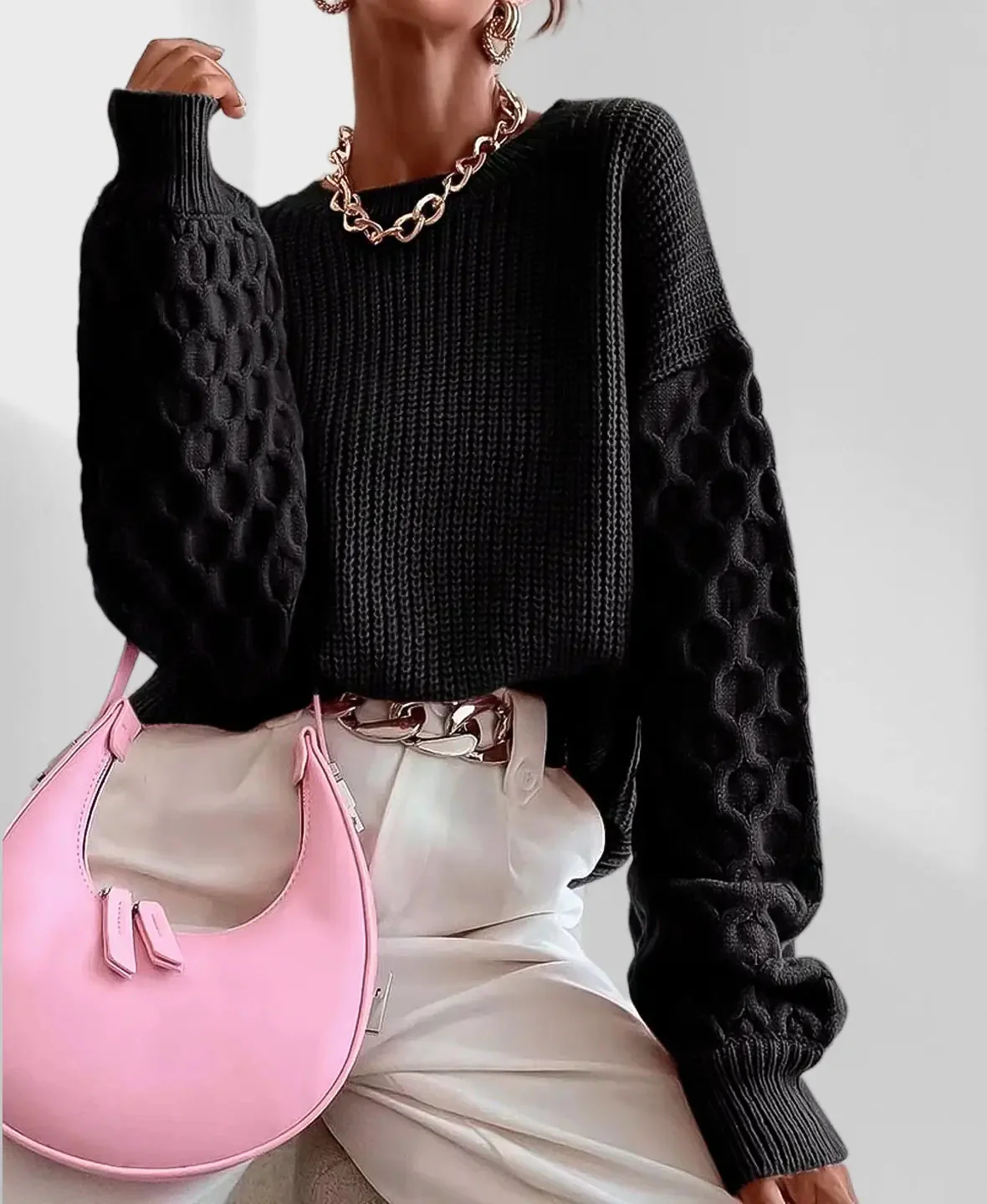 Pull Hiver Douillet à Manches Ballon pour Femme – Tricot Chaud - Image 4