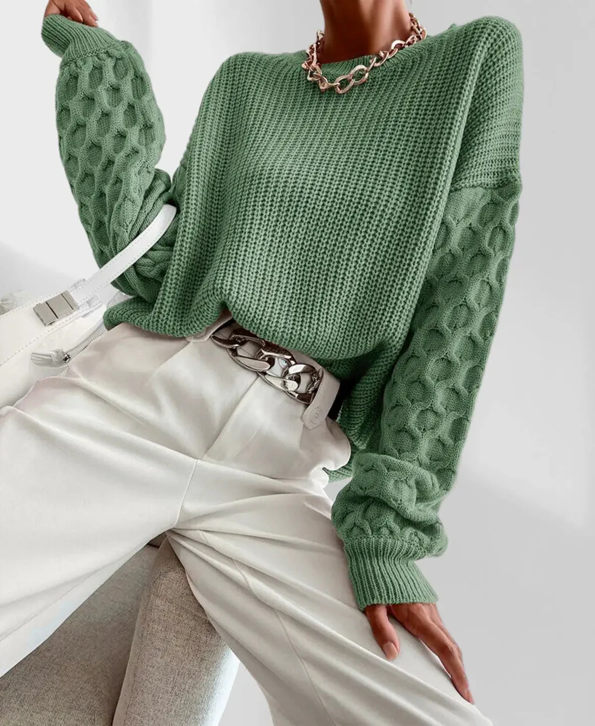 Pull Hiver Douillet à Manches Ballon pour Femme – Tricot Chaud - Image 5