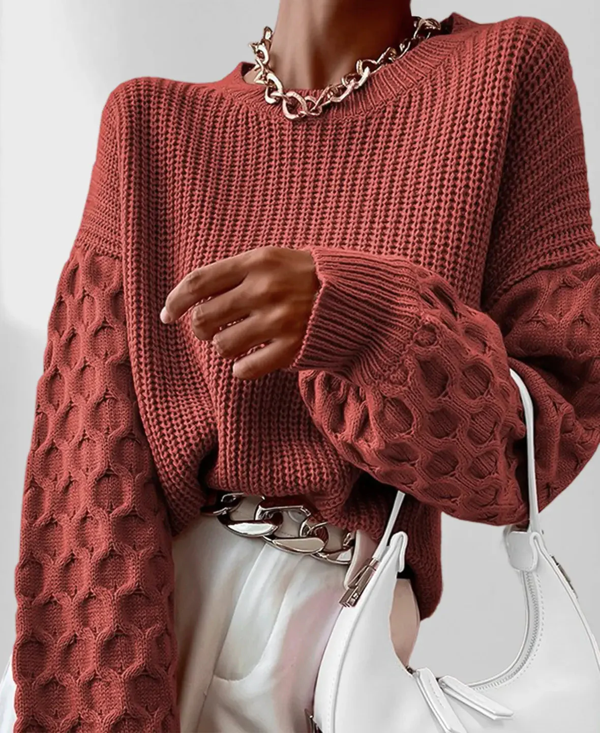 Pull Hiver Douillet à Manches Ballon pour Femme – Tricot Chaud - Image 6