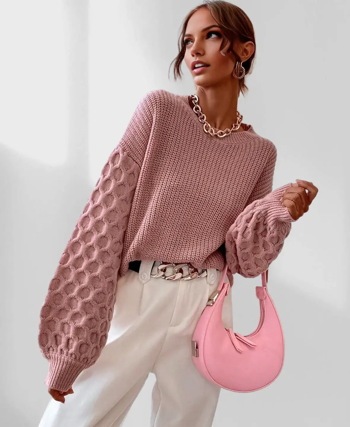 Pull Hiver Douillet à Manches Ballon pour Femme – Tricot Chaud - Image 9