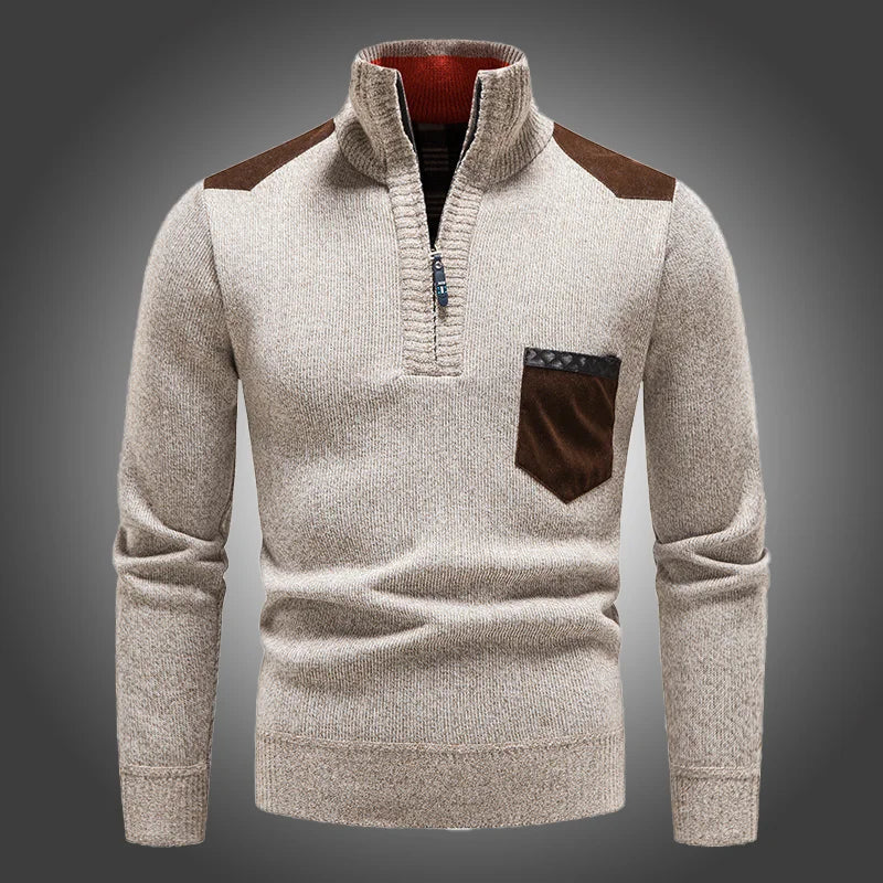 Pull Homme Hiver à Col Montant et Fermeture Quart de Zip – Maille Douce avec Poche - Image 2