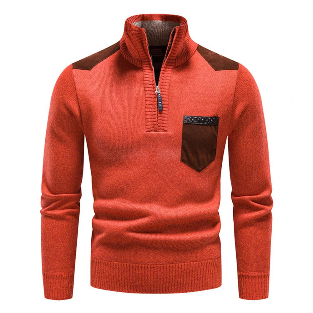 Pull Homme Hiver à Col Montant et Fermeture Quart de Zip – Maille Douce avec Poche - Image 4