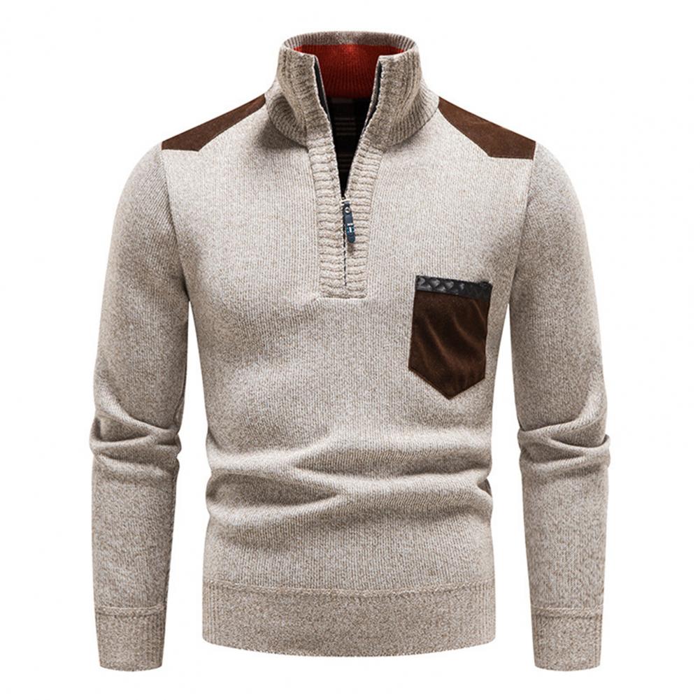 Pull Homme Hiver à Col Montant et Fermeture Quart de Zip – Maille Douce avec Poche - Image 5
