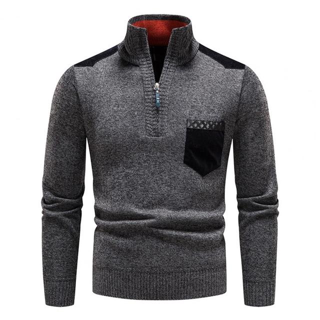 Pull Homme Hiver à Col Montant et Fermeture Quart de Zip – Maille Douce avec Poche - Image 6
