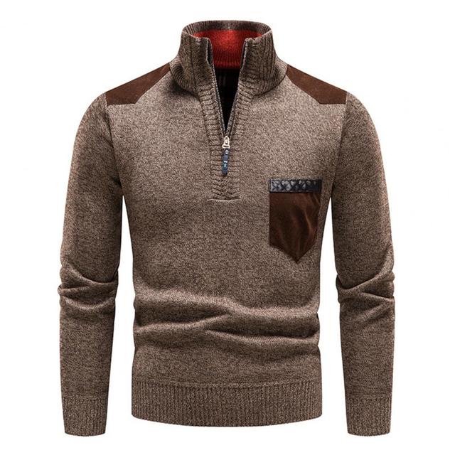 Pull Homme Hiver à Col Montant et Fermeture Quart de Zip – Maille Douce avec Poche - Image 7