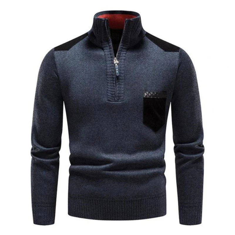Pull Homme Hiver à Col Montant et Fermeture Quart de Zip – Maille Douce avec Poche - Image 8