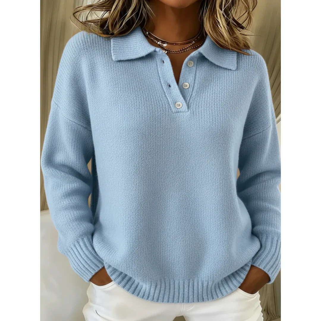 Pull Maille Femme Coupe Ample – Polo Col Classique Manches Longues - Image 2