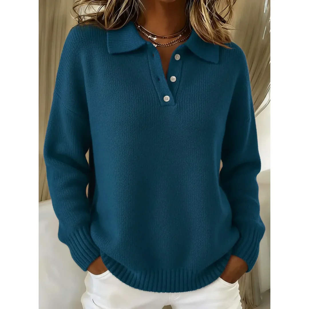 Pull Maille Femme Coupe Ample – Polo Col Classique Manches Longues - Image 3