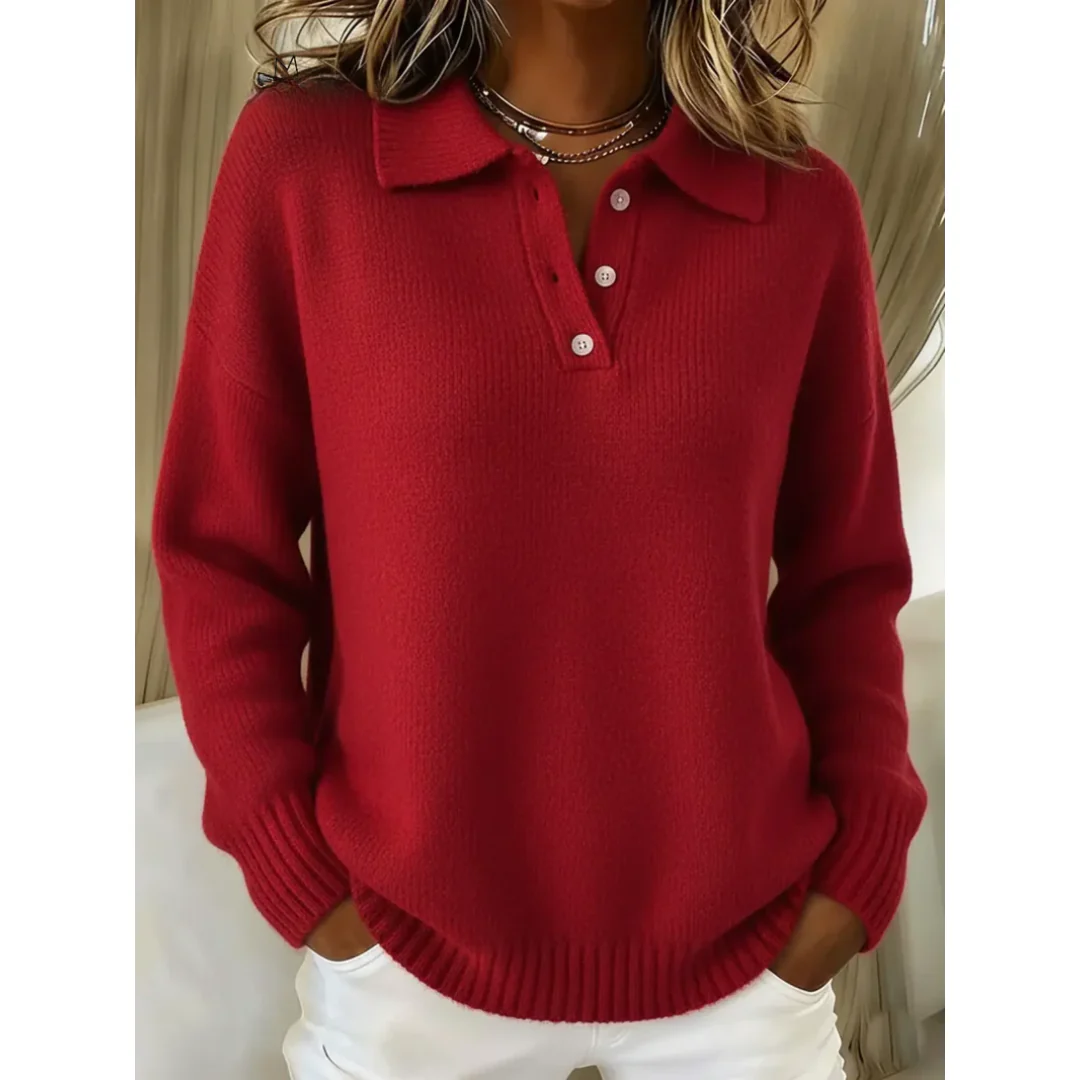 Pull Maille Femme Coupe Ample – Polo Col Classique Manches Longues - Image 4
