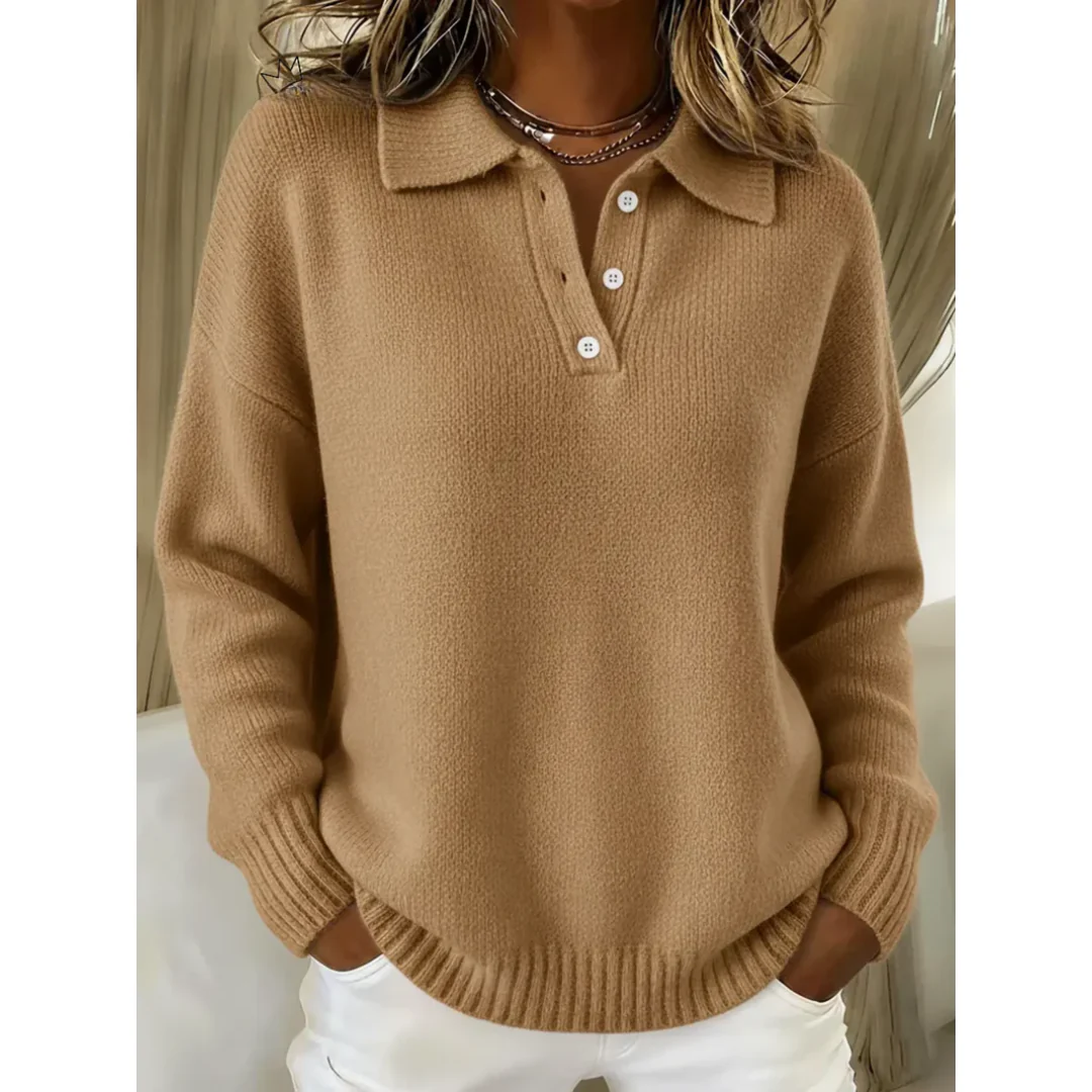 Pull Maille Femme Coupe Ample – Polo Col Classique Manches Longues - Image 5