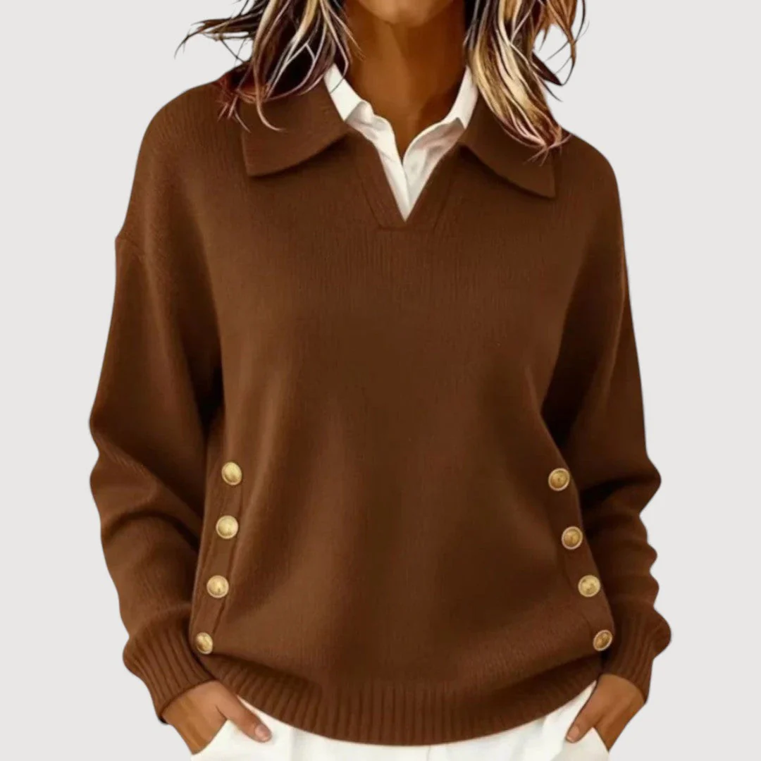 Pull Maille Femme Manches Longues – Col et Boutonné Élégant Classique - Image 2