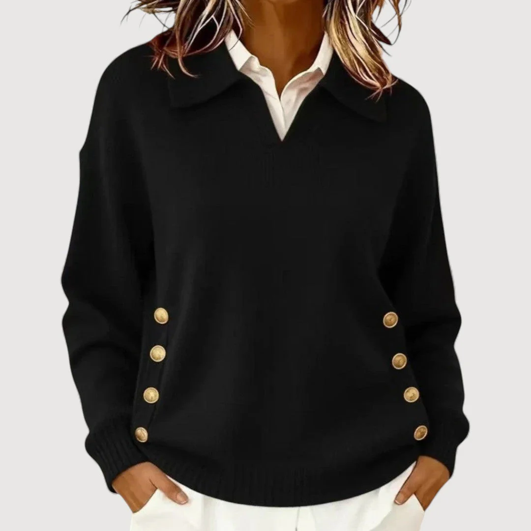 Pull Maille Femme Manches Longues – Col et Boutonné Élégant Classique - Image 3