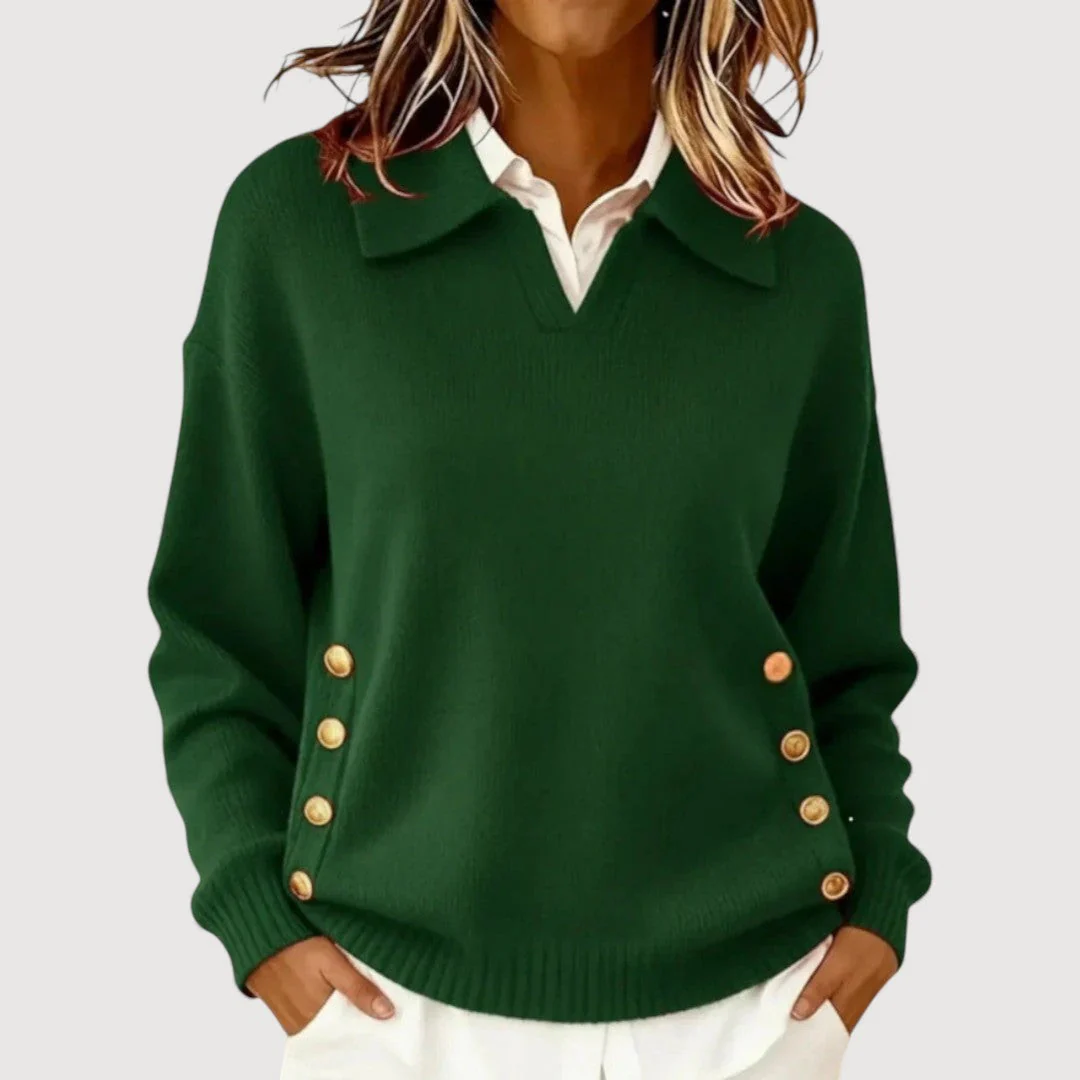 Pull Maille Femme Manches Longues – Col et Boutonné Élégant Classique - Image 4