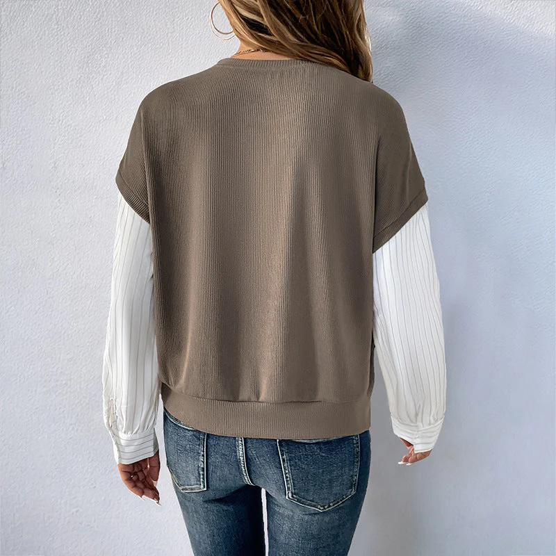 Pull Mock Two-Pièces pour Femme avec Col Rond et Manches Longues | Parfait pour l’Automne - Image 3