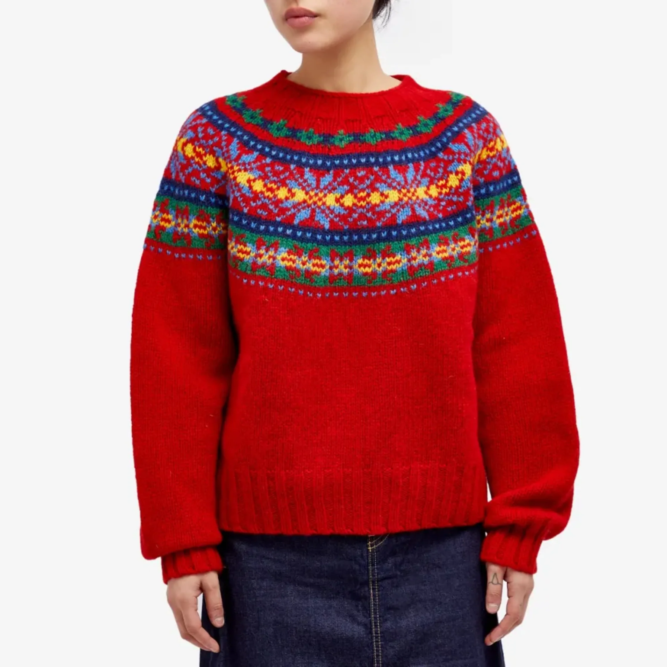 Pull vintage Fair Isle rouge pour femme – Maille épaisse confortable