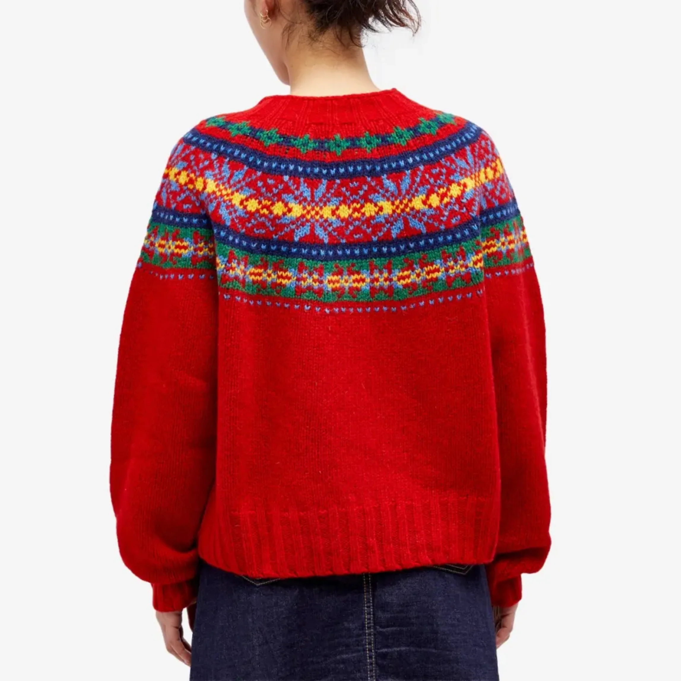 Pull vintage Fair Isle rouge pour femme – Maille épaisse confortable - Image 2