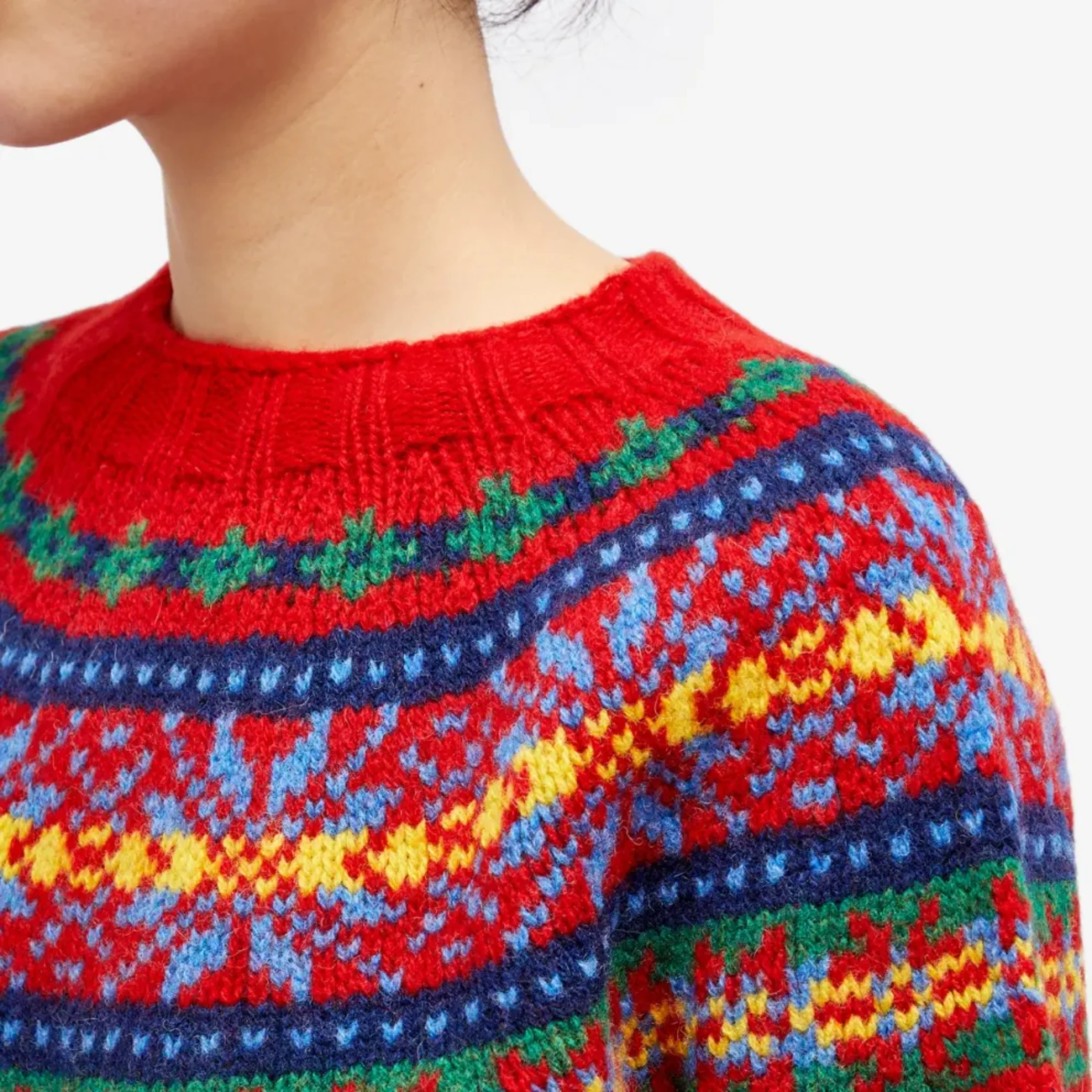 Pull vintage Fair Isle rouge pour femme – Maille épaisse confortable - Image 3