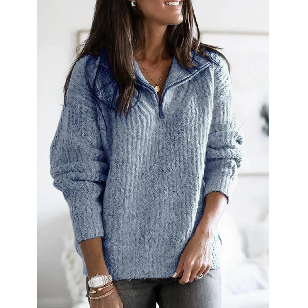 Pull Zippé Élégant et Douillet pour Femme – Chandail d’Hiver Épais à Manches Longues - Image 2
