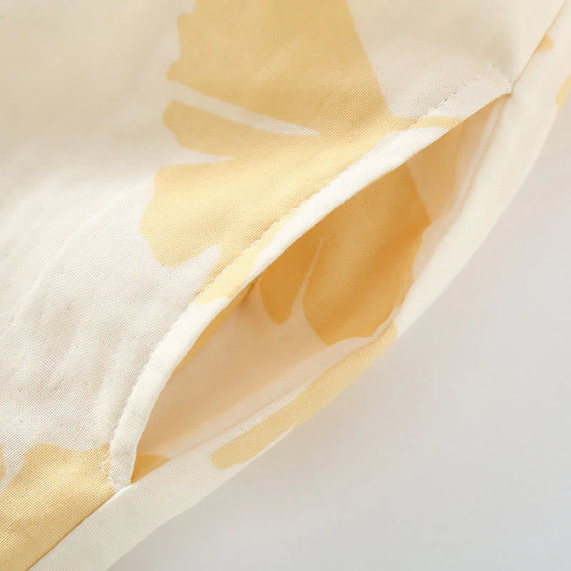 Pyjama Décontracté Élégant Femme à Feuilles de Ginkgo – Ensemble 2 Pièces Léger et Doux en Coton avec Noeud Décoratif et Coupe Ample - Image 11