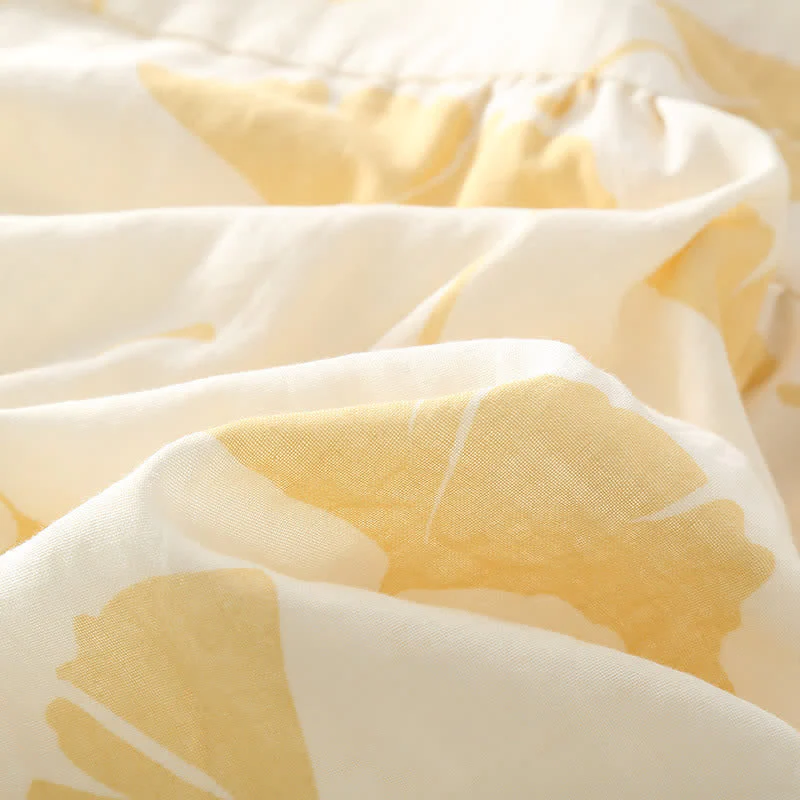 Pyjama Décontracté Élégant Femme à Feuilles de Ginkgo – Ensemble 2 Pièces Léger et Doux en Coton avec Noeud Décoratif et Coupe Ample - Image 12