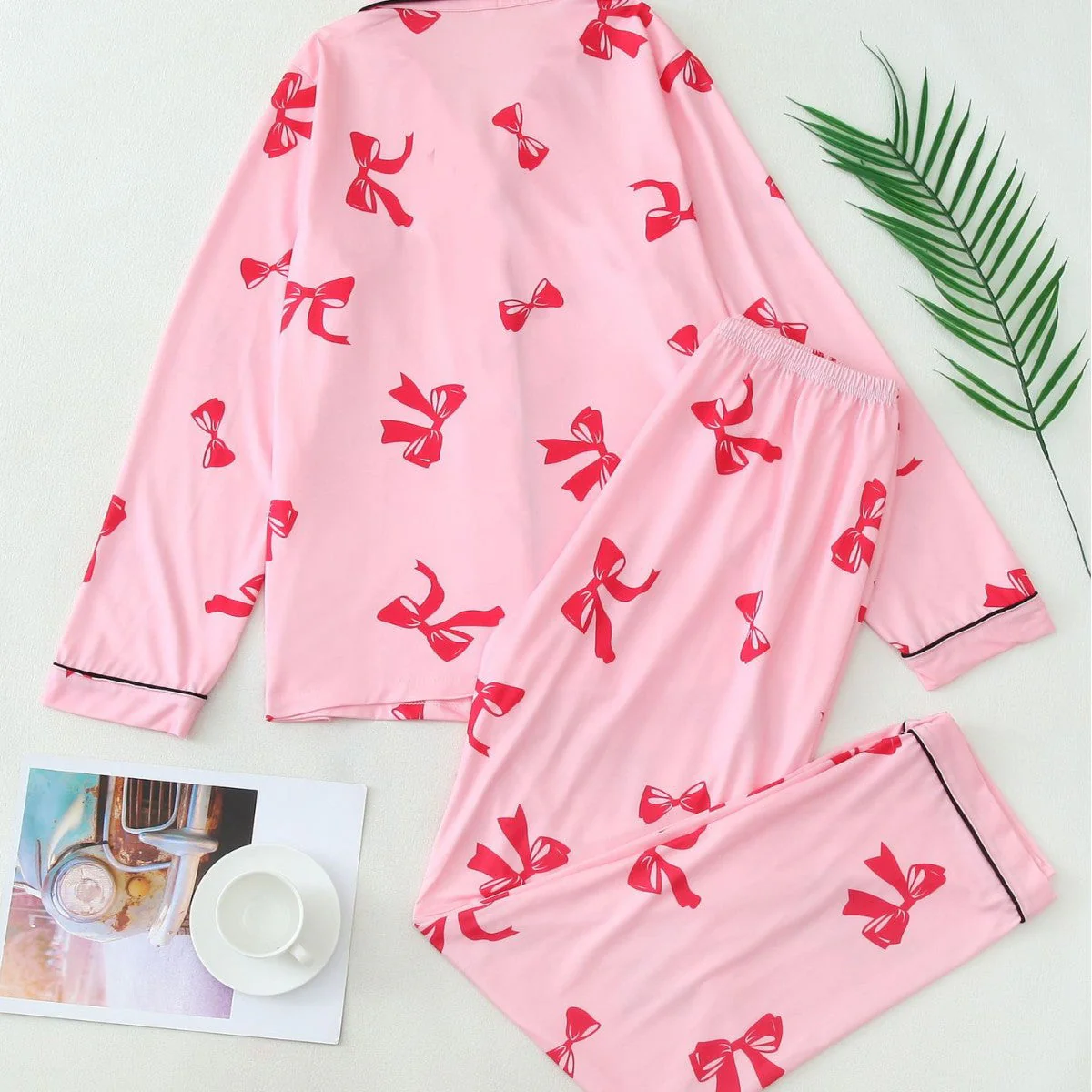 Pyjama Femme Manches Longues – Chemise Boutonnée Motif Rubanst - Image 3