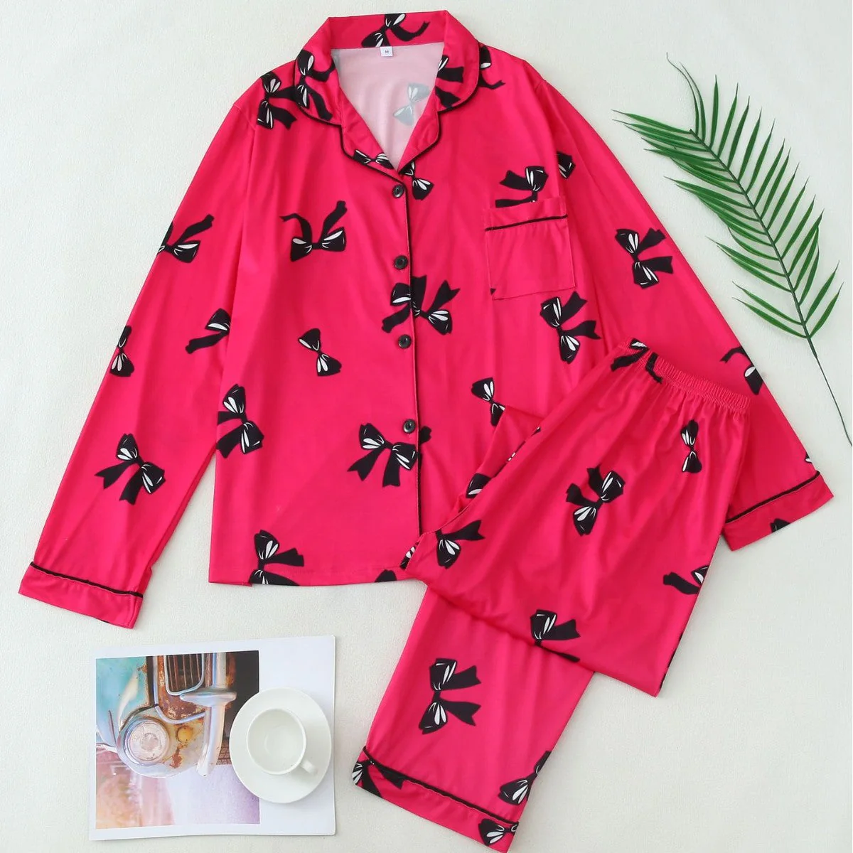 Pyjama Femme Manches Longues – Chemise Boutonnée Motif Rubanst - Image 4