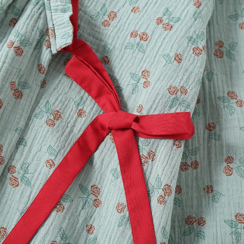 Pyjama Kimono Confort Femme en Gaze de Coton – Ensemble Léger 2 Pièces à Imprimé Rose Rurale, Doux et Respirant, Tenue de Nuit pour Toutes Saisons - Image 5