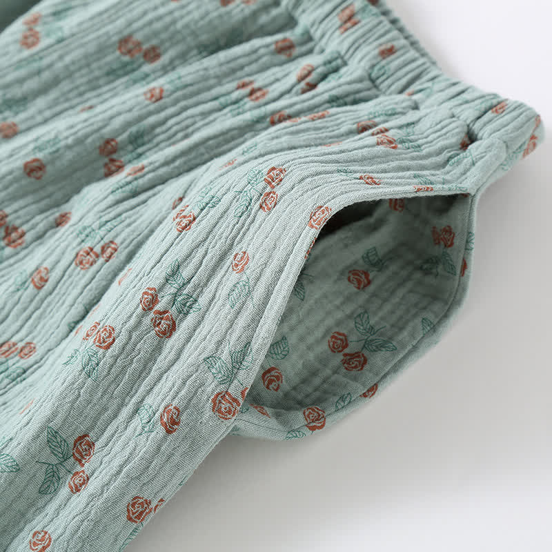 Pyjama Kimono Confort Femme en Gaze de Coton – Ensemble Léger 2 Pièces à Imprimé Rose Rurale, Doux et Respirant, Tenue de Nuit pour Toutes Saisons - Image 6