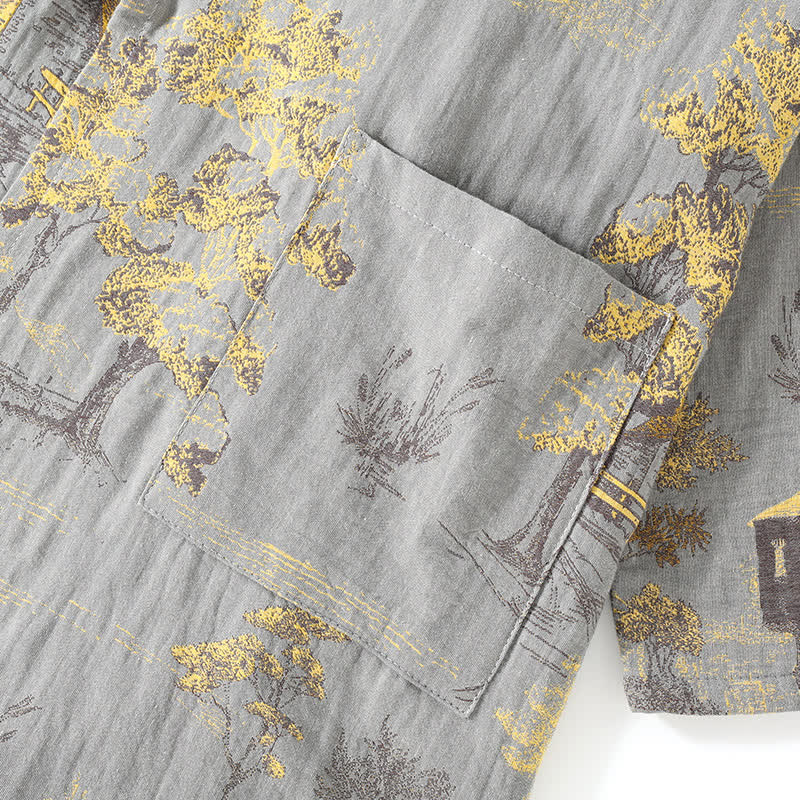 Pyjama Kimono Paysage Neutre Confort Élégant Homme – Ensemble 2 Pièces Léger et Respirant avec Motif Imprimé - Image 3