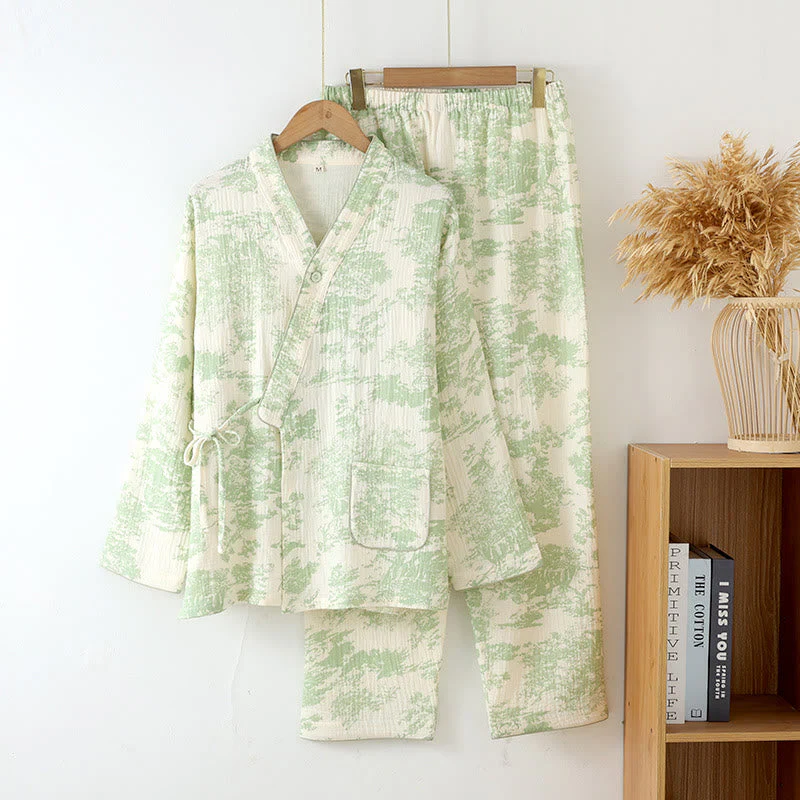 Pyjama Kimono Rafraîchissant Femme en Gaze de Coton – Ensemble 2 Pièces Léger Respirant Doux avec Coupe Décontractée pour Toutes Saisons - Image 8