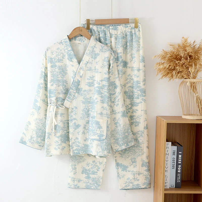 Pyjama Kimono Rafraîchissant Femme en Gaze de Coton – Ensemble 2 Pièces Léger Respirant Doux avec Coupe Décontractée pour Toutes Saisons - Image 9