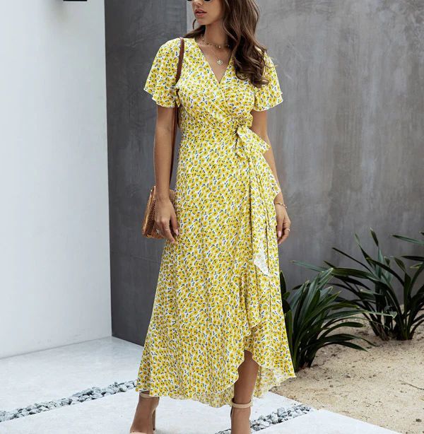 Robe Cache-Cœur Florale Élégante pour Femme – Style Estival à Volants - Image 5