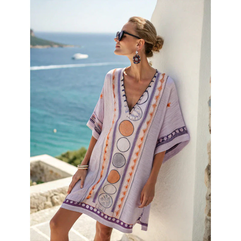 Robe Caftan Bohème Brodée Femme - Robe d'Été Élégante et Fluide - Image 13