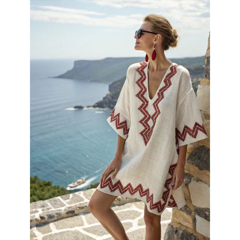 Robe Caftan Bohème Brodée Femme - Robe d'Été Élégante et Fluide - Image 4