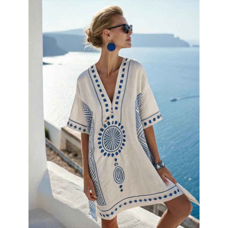 Robe Caftan Bohème Brodée Femme - Robe d'Été Élégante et Fluide - Image 7