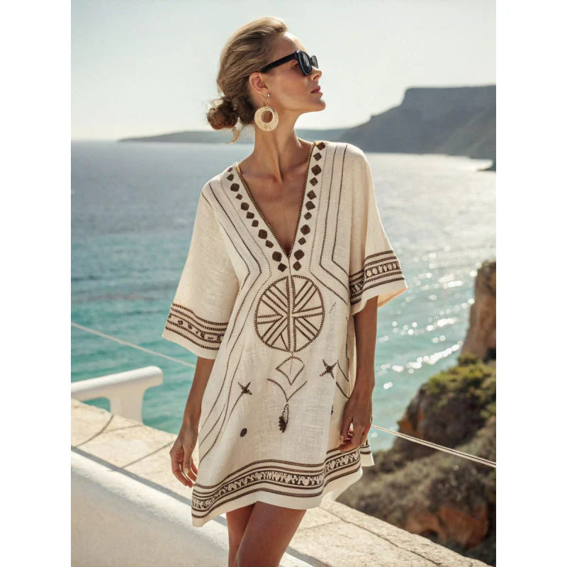 Robe Caftan Bohème Brodée Femme - Robe d'Été Élégante et Fluide - Image 9