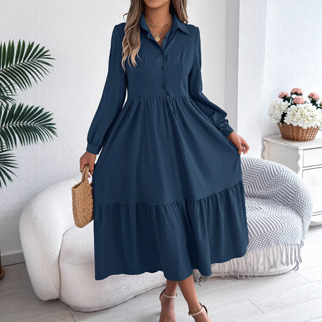 Robe Chemise à Volants Femme – Coupe Relaxed, Manches Longues Midi Élégante - Image 2