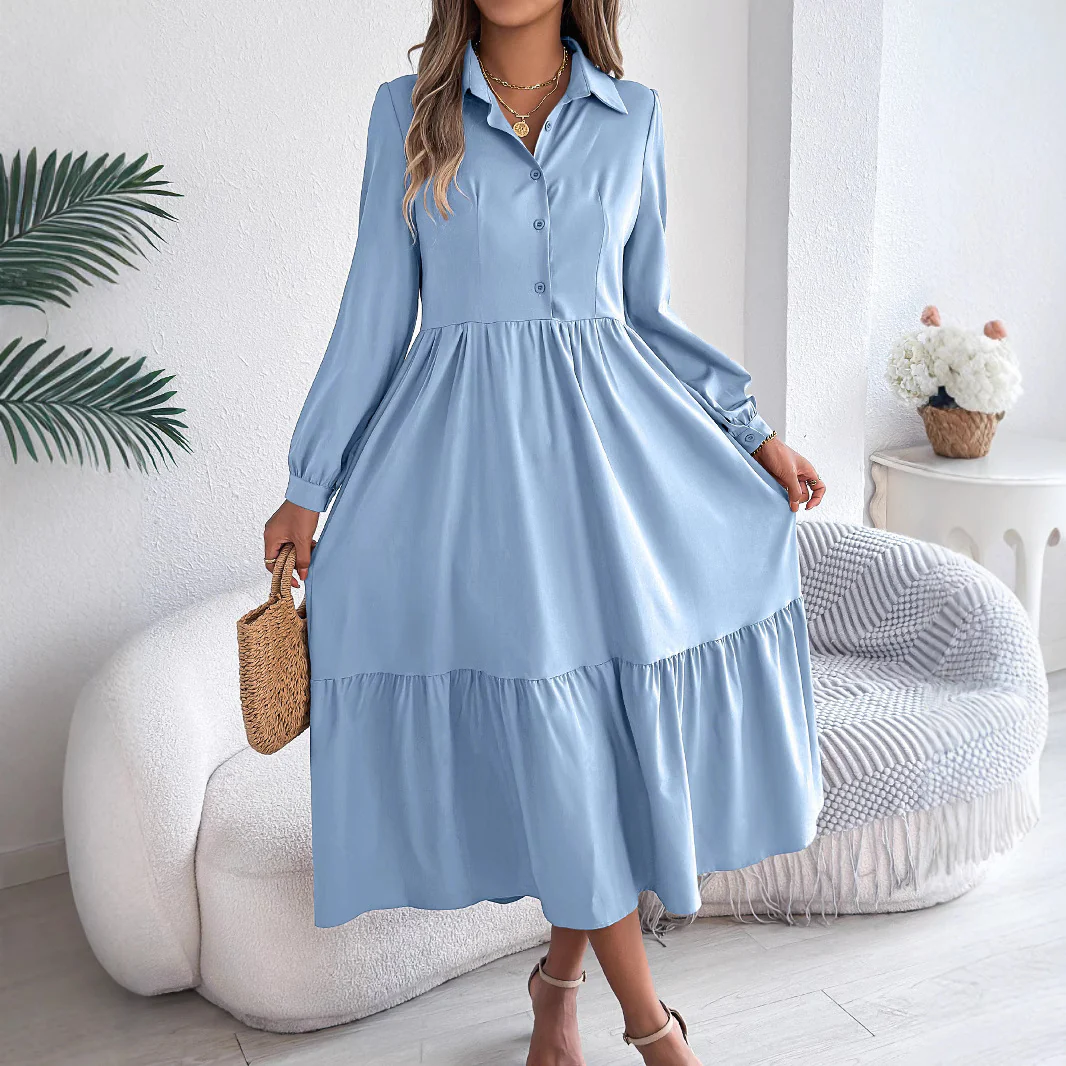 Robe Chemise à Volants Femme – Coupe Relaxed, Manches Longues Midi Élégante - Image 3