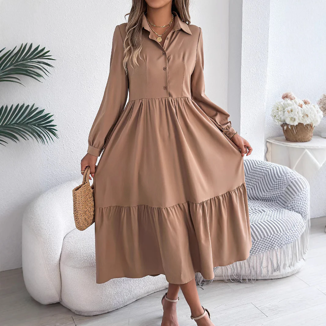 Robe Chemise à Volants Femme – Coupe Relaxed, Manches Longues Midi Élégante - Image 4