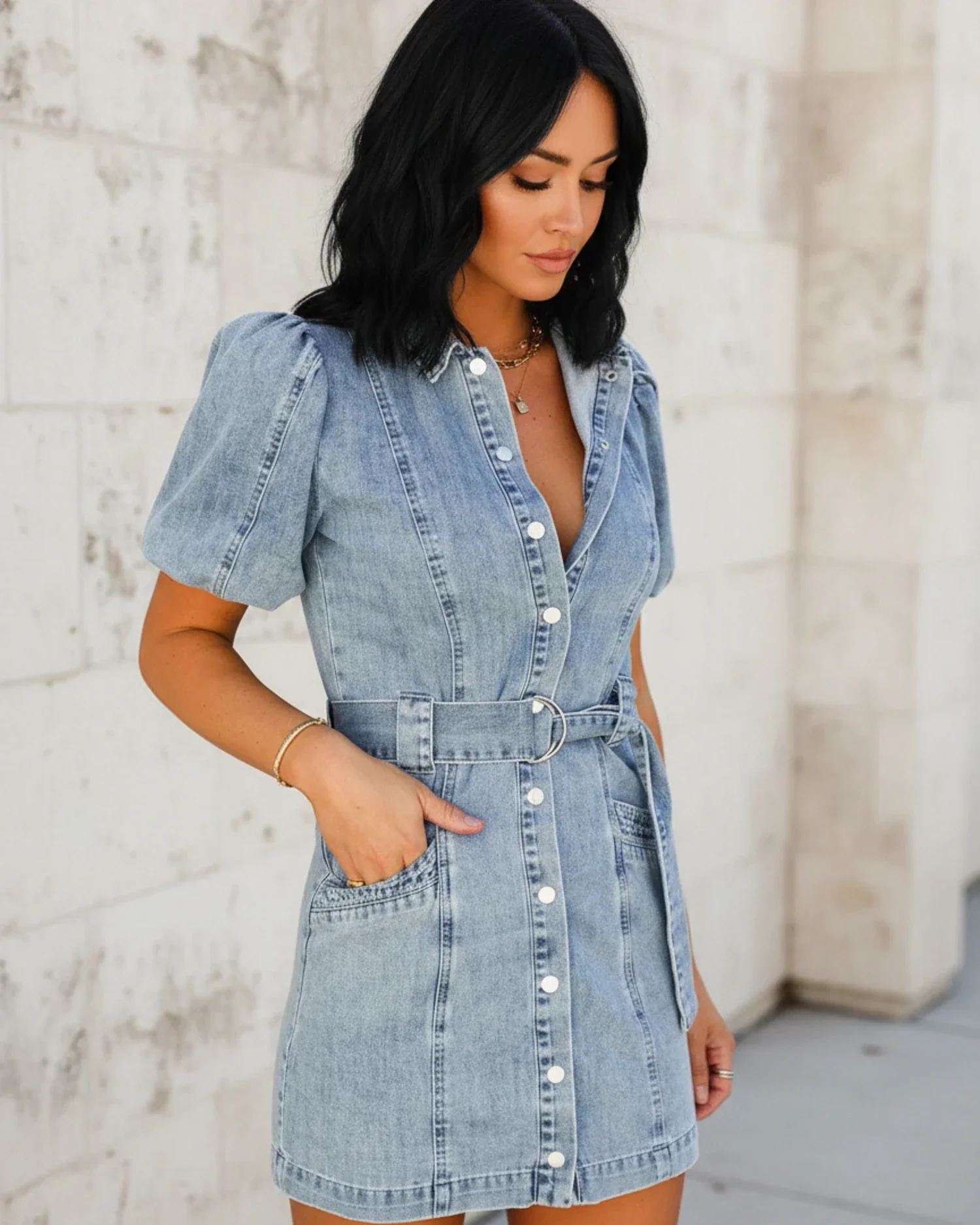Robe Chemise en Denim Femme – Style Décontracté avec Taille Ceinturée - Image 2